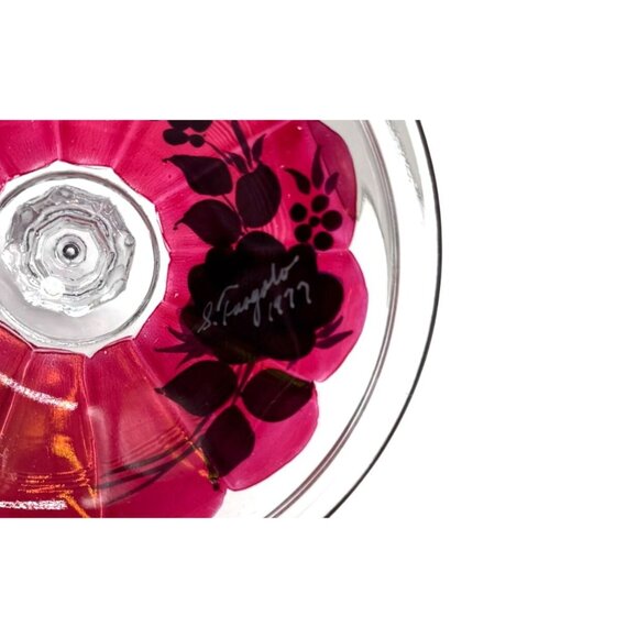 Vintage Westmorland Hand-Painted Ruby Glass Candy Dish Lid Floral Signed 1977 - Picture 2 of 9